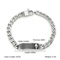 Detail view of punk skull bracelet showing 22cm length and dimensions on white background - Silver Skull Bracelet (Steel Color Ghost Head Curved Plate)