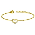 Bracelet coeur doré poli avec zircons scintillants sur fond blanc élégant - Bracelet Coeur Style Chaîne Croisée avec Billes (B0020-2)
