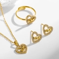 Luxurious gold stainless steel heart necklace, ring and earrings set with LOVE logo - Necklace Earrings Ring Set