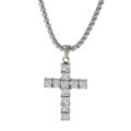 Silver cross pendant necklace featuring square-cut sparkling cubic zirconia stones - White Zirconia