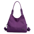 Large dark purple nylon tote bag with adjustable shoulder strap for daily use - Deep purple