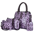Lila Leoparden-Print 4-teiliges Handtaschen-Set mit strukturierter Lederoptik - Lila