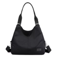 Black large capacity nylon tote bag with long straps and rubber brand logo by Suoyate - Black