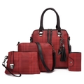 Rode geruite 4-delige handtassenset inclusief tote, crossbodytas, clutch en portemonnee met hanger - Rood