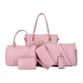 Pink crocodile pattern 6-piece handbag set with large tote and gold hardware details - Pink