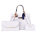 Three-piece set of white faux crocodile pattern handbags with scarf-wrapped handle - White