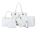 White crocodile pattern 6-piece handbag set with gold hardware on white background - White