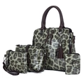 4-teiliges Damenhandtaschen-Set mit grau-grünem Leoparden- und Krokodilmuster-Print - Grün