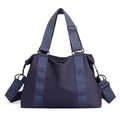 Navy blue nylon travel tote with adjustable shoulder strap and metal buckles - Dark Blue