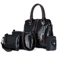 Schickes 4-teiliges Set aus schwarzen Handtaschen mit Krokoprägung und Quasten-Details - Schwarz