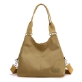 Khaki nylon tote bag with adjustable shoulder strap and durable top handles - Khaki