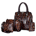 4-teiliges Set aus Damenhandtaschen mit Leopardenmuster und Krokoprägung in Braun - Braun