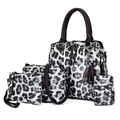 4-teiliges Set aus Handtasche, Umhängetasche, Clutch und Portemonnaie mit Leopardenmuster - Grau
