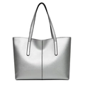 Bolso tote plateado metalizado de gran capacidad con correas minimalistas de cuero sintético - Plateado