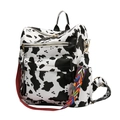 Mochila de moda con estampado de vaca en blanco y negro y correa tejida para mujer - Estampado de Vaca Blanco