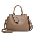 Elegante braune Handtasche mit Krokodil-Prägung, Doppelgriffen und verstellbarem Gurt - Khaki