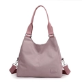 Mauve purple large capacity nylon tote bag with adjustable strap and logo detail - Light Purple