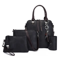 Zwarte vierdelige handtassenset met ruitpatroon inclusief een tote en crossbody tas - Zwart