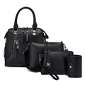 Set 4 pezzi borse nere da donna con borsa a mano e tracolla con ciondolo a forma di gatto - Nero