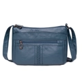 Borsa a tracolla blu navy in morbida pelle con dettagli di corda intrecciata sulla zip - Blu Lago
