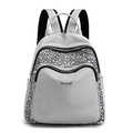 Zaino in tessuto Oxford grigio con motivi geometrici neri e logo in metallo - Grigio