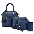 Set di 4 borse da donna blu scuro con motivi trapuntati e un ciondolo a nappa a gattino - Blu