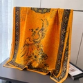 Écharpe en soie orange avec motif phénix floral, châle léger de style oriental - Motif de Phénix Jaune (XR7-1) / 180*87CM