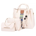 Ensemble 3 sacs blanc cassé avec sangle bohème, sac bandoulière et pochette - Blanc Cassé