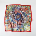 Luxurious satin paisley square scarf with vibrant red border and silky finish for women - 90x90cm / Red