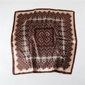 Close-up of bohemian paisley satin square scarf with intricate brown patterns and silk texture - Coffee (FT266-2)