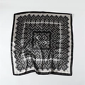 Detail of satin square scarf featuring intricate baroque paisley pattern and silk-like texture - Black (FT266-3)