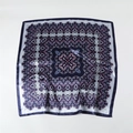 Navy blue paisley satin square scarf with elegant mandala floral patterns for women - Navy Blue (FT266-4)