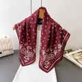 Close-up of paisley pattern on burgundy satin scarf with star floral prints - One Size / Red (FR85-4)