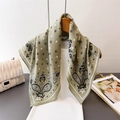 Olive green paisley and star pattern faux silk scarf hanging on a wooden hanger - One Size / Green (FR85-5)