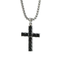 Titanium steel cross necklace with square black zircon stones on a silver box chain - Black Zirconia