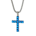 Silver stainless steel box chain necklace with square blue zircon cross pendant - Blue Zirconia