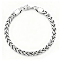Dettaglio del bracciale a catena a spiga d'argento con chiusura a moschettone lucida - Stile a Quattro Facce / Colore acciaio