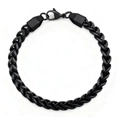 Dettaglio macro del bracciale da uomo a catena intrecciata nera opaca con moschettone - Stile a Quattro Facce / Nero