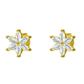 Vue détaillée des boucles d'oreilles en acier doré avec zircon en forme de fleur - Boucles d'Oreilles Clous Fleur (E0025)