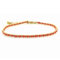 Detail of red braided lucky bracelet with 18K gold beads and secure lobster clasp - 3mm Width * 18+3cm Length / Gold/Red