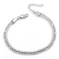 Bracciale a doppio strato in acciaio al titanio con catena Figaro e zirconi brillanti - Argento Zirconia Bianca