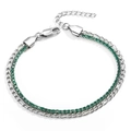 Detailed view of silver Figaro chain with green zircon tennis link and lobster clasp closure - Silver Green Zirconia