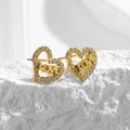 Golden heart earrings with pavé diamonds and LOVE lettering in a luxury finish - Heart LOVE Stud Earrings (E0044)
