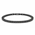 Bracciale tennis in acciaio al titanio nero con fila singola di zirconi neri tondi - 17cm / Stile a Doppia Fibbia Zirconia Nera Base Nera (B0081B-172Z)
