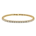 Dettaglio dell'incisione S.STEEL su un bracciale tennis dorato con zirconi bianchi lucidi - 18cm / Stile a Doppia Fibbia Zirconia Bianca Base Oro (B0081G-1802Z)