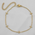 Adjustable golden four-leaf clover bracelet with sparkling white crystals and lobster clasp - Gold White Zirconia Small Clover (B0002G-1)