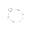 Silver flower charm bracelet with clover shaped zircon stones and adjustable chain - Steel Color White Zirconia Clover (B0001S)
