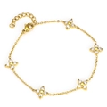 Elegant four-leaf clover bracelet in gold finish with sparkling cubic zirconia crystals - Gold White Zirconia Clover (B0001G)