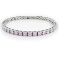 Detail of silver tennis bracelet showing pink and white zircons with S.STEEL engraving - 4mm*17cm / Pink