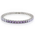 Silver stainless steel tennis bracelet with purple round-cut zircon stones on white background - 4mm*17cm / Purple